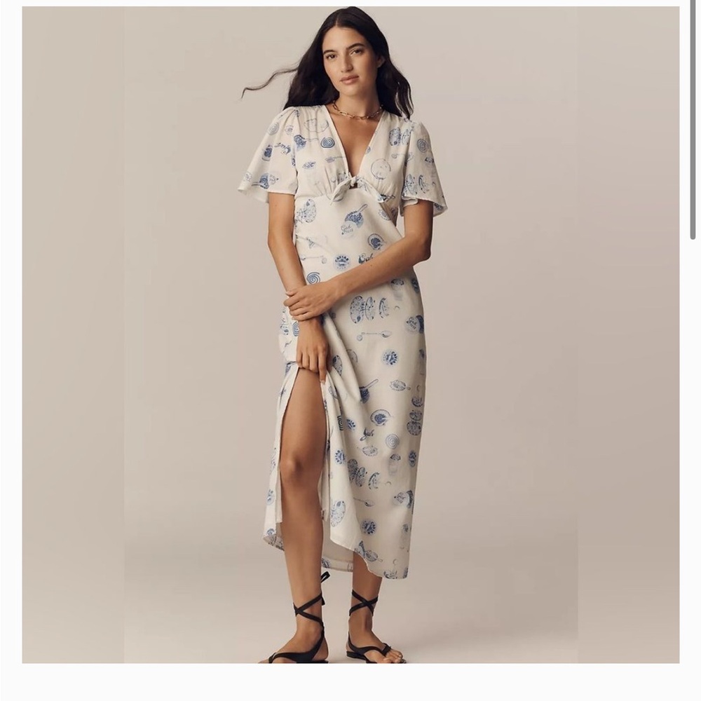 Lisa Says Gah Jess Cotton Flutter-Sleeve Midi Dress - Caviar Dreams Blue Multi
